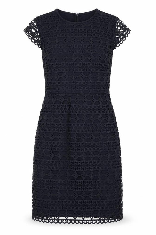 Front view of H&M women’s blue polyester shift, size S, round neck zip