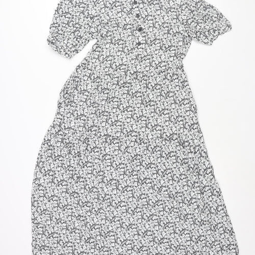 Marks and Spencer Womens Black Geometric Viscose Shift Size 6 Round Neck Button