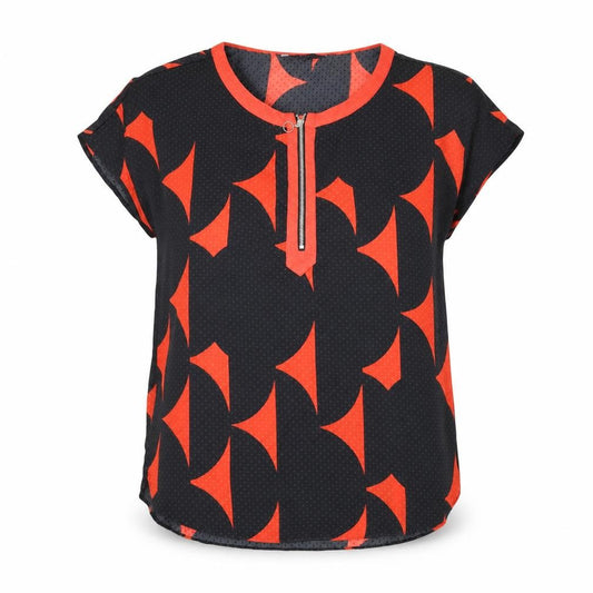Front view of Next women’s black geometric polyester basic blouse, size UK 12, round neck