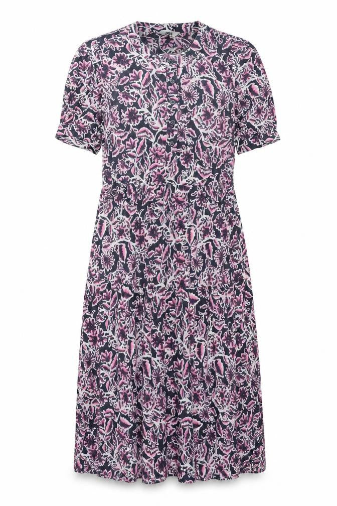 Front view of Marks & Spencer women’s multicoloured geometric viscose shift, size UK 8, round neck button