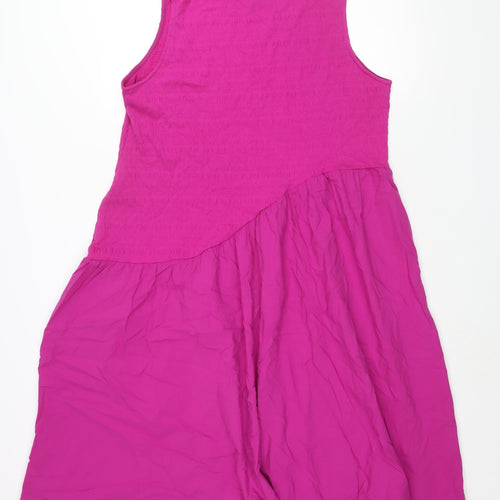 Marks and Spencer Womens Pink Cotton Shift Size 10 Round Neck Pullover - Rouched Bodice