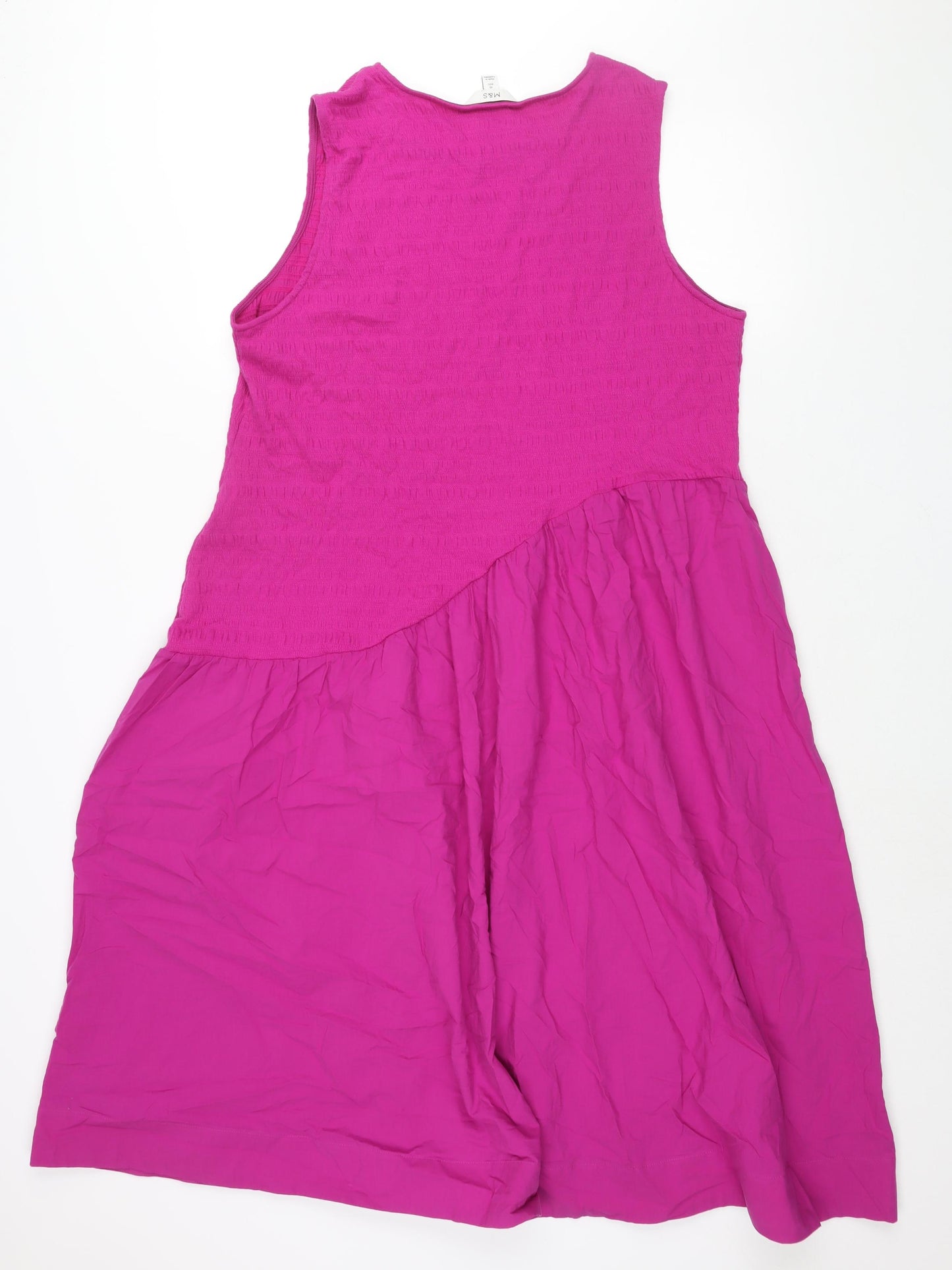 Marks and Spencer Womens Pink Cotton Shift Size 10 Round Neck Pullover - Rouched Bodice