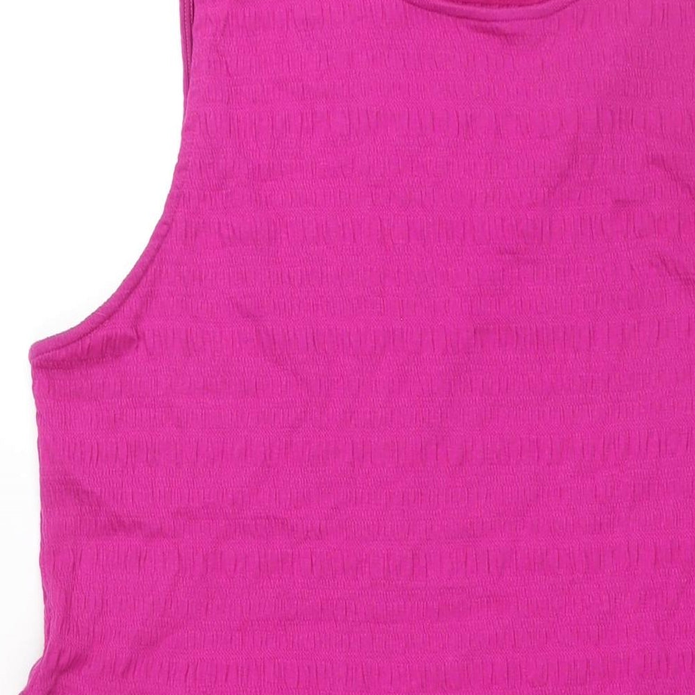 Marks and Spencer Womens Pink Cotton Shift Size 10 Round Neck Pullover - Rouched Bodice