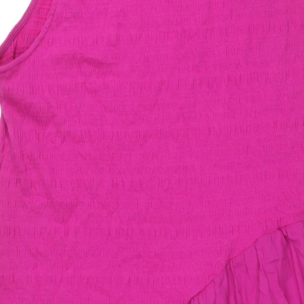 Marks and Spencer Womens Pink Cotton Shift Size 10 Round Neck Pullover - Rouched Bodice