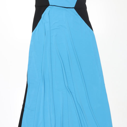 London Times Womens Blue Colourblock Polyester Maxi Size 6 Scoop Neck Pullover