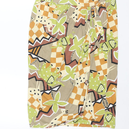 Noto Womens Multicoloured Geometric Cotton Straight & Pencil Skirt Size S - Wrap Style Tie Detail