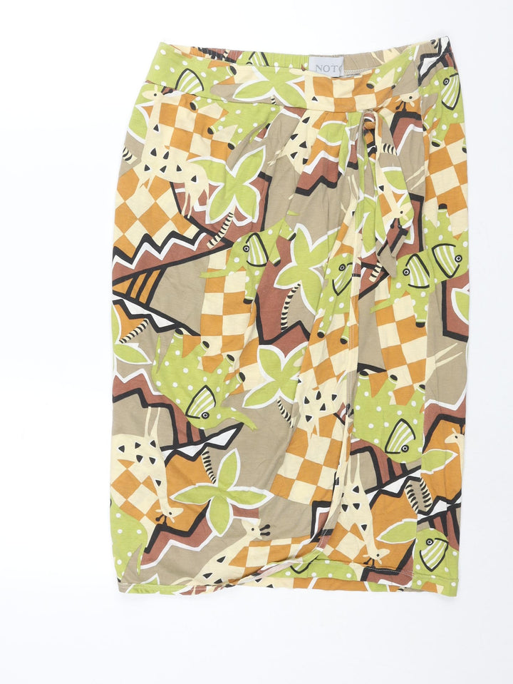 Noto Womens Multicoloured Geometric Cotton Straight & Pencil Skirt Size S - Wrap Style Tie Detail