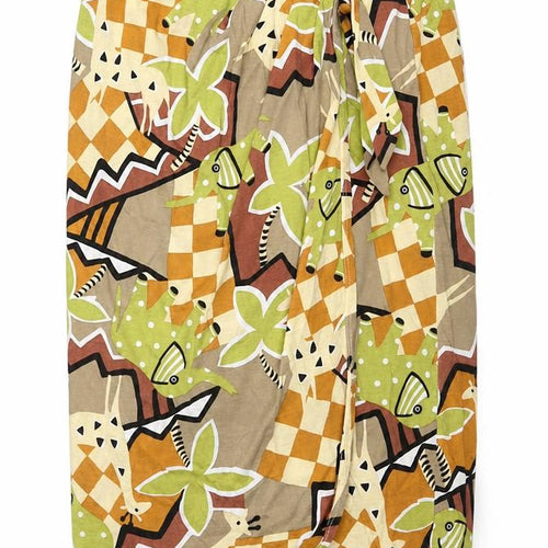 Noto Womens Multicoloured Geometric Cotton Straight & Pencil Skirt Size S - Wrap Style Tie Detail