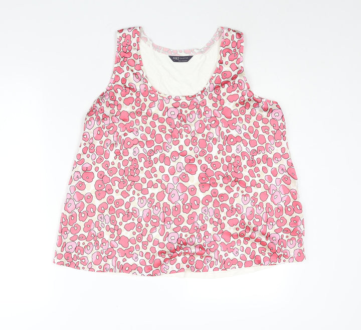 Marks and Spencer Womens Pink Polyester Camisole Blouse Size 14 Scoop Neck - Leopard Print