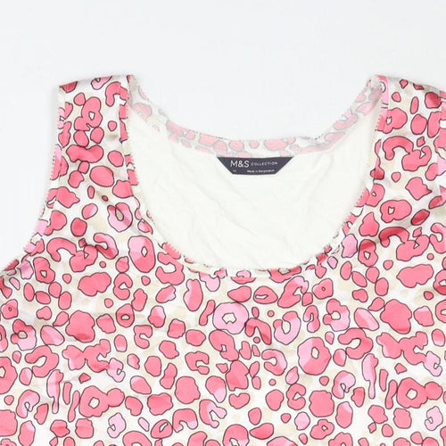 Marks and Spencer Womens Pink Polyester Camisole Blouse Size 14 Scoop Neck - Leopard Print