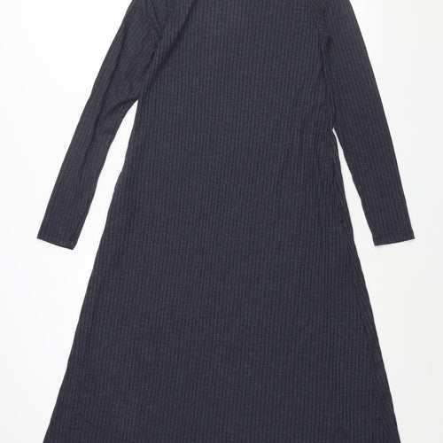 Marks and Spencer Womens Blue Polyester Shift Size 10 Round Neck Pullover - Ribbed