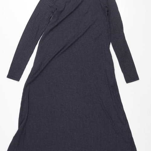 Marks and Spencer Womens Blue Polyester Shift Size 10 Round Neck Pullover - Ribbed