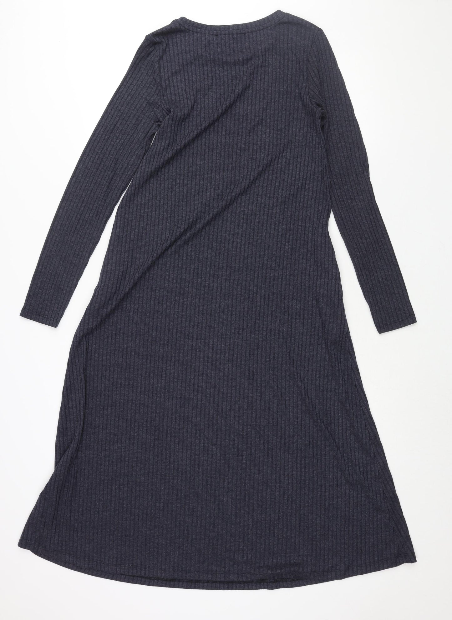Marks and Spencer Womens Blue Polyester Shift Size 10 Round Neck Pullover - Ribbed