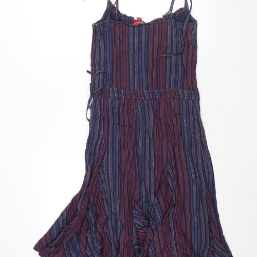 Monsoon Womens Blue Striped Cotton Shift Size 10 V-Neck Zip - Drawstring Tie