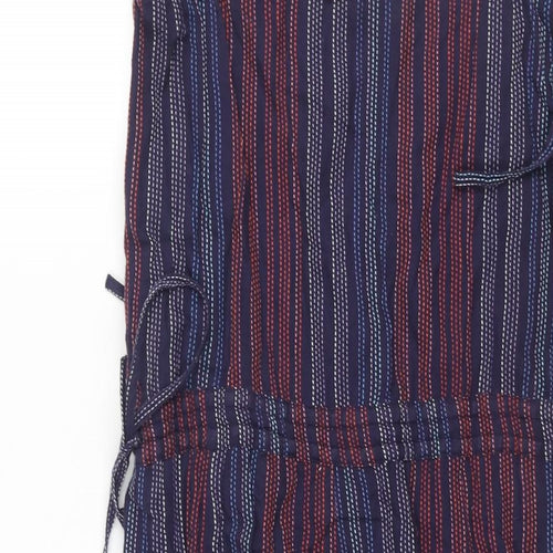 Monsoon Womens Blue Striped Cotton Shift Size 10 V-Neck Zip - Drawstring Tie