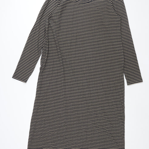 Marks and Spencer Womens Brown Striped Polyester Shift Size 20 Round Neck Pullover