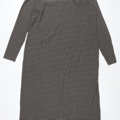 Marks and Spencer Womens Brown Striped Polyester Shift Size 20 Round Neck Pullover