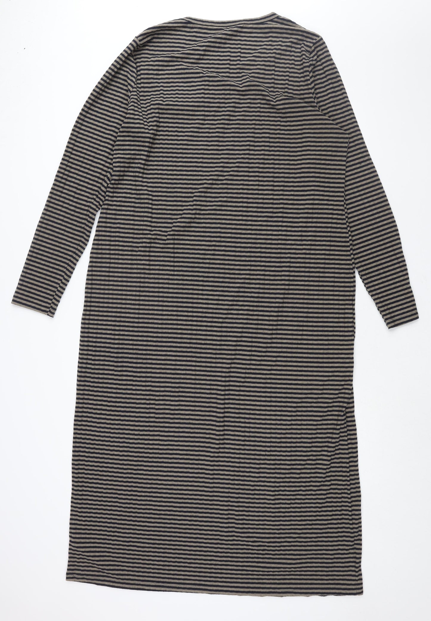 Marks and Spencer Womens Brown Striped Polyester Shift Size 20 Round Neck Pullover