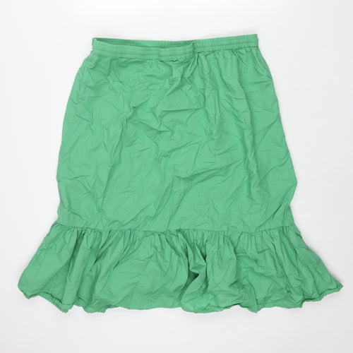 Marks and Spencer Womens Green Cotton A-Line Skirt Size 20 Drawstring - Button Detail Frill