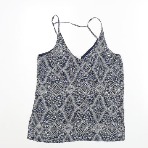 H&M Womens Blue Geometric Polyester Camisole Blouse Size 8 V-Neck