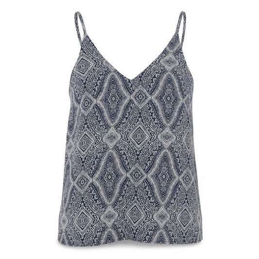 Front view of H&M women’s blue geometric polyester camisole blouse, size UK 8, v-neck