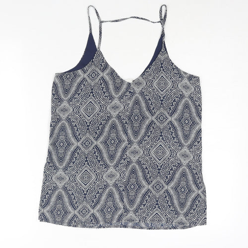 H&M Womens Blue Geometric Polyester Camisole Blouse Size 8 V-Neck