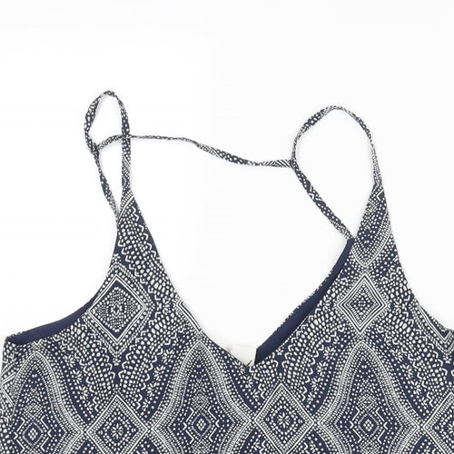 H&M Womens Blue Geometric Polyester Camisole Blouse Size 8 V-Neck