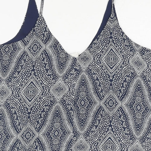 H&M Womens Blue Geometric Polyester Camisole Blouse Size 8 V-Neck