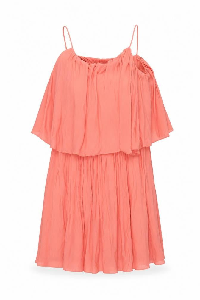 Front view of Zara women’s pink polyester shift, size XS, scoop neck pullover - frill