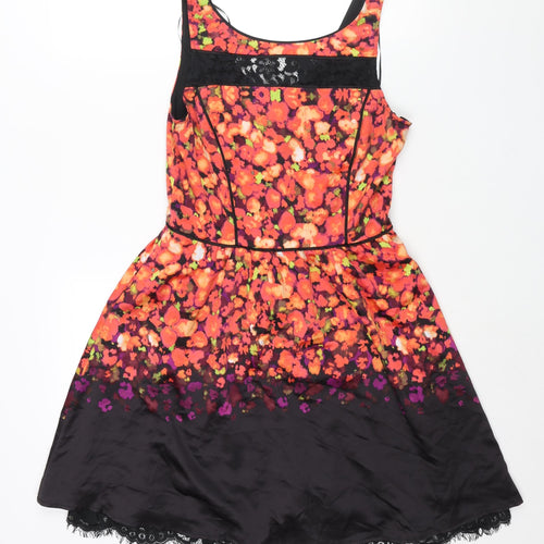 Jessica Simpson Womens Multicoloured Floral Polyester Fit & Flare Size 6 Scoop Neck Zip - Lace Trim