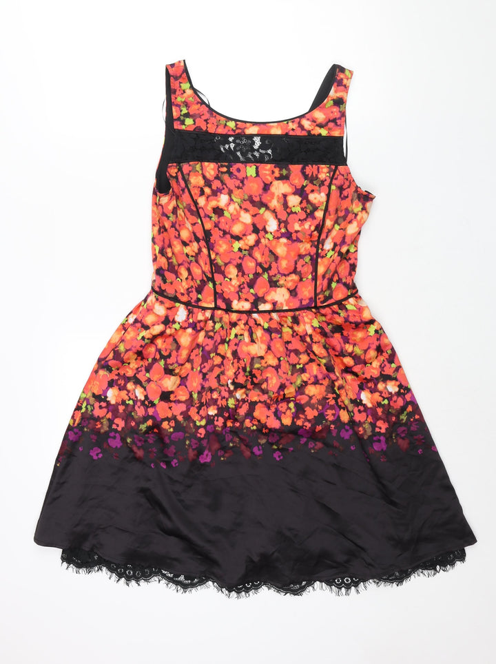 Jessica Simpson Womens Multicoloured Floral Polyester Fit & Flare Size 6 Scoop Neck Zip - Lace Trim