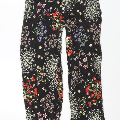 Artisan Womens Black Floral Viscose Harem Trousers Size S L29 in Regular Drawstring