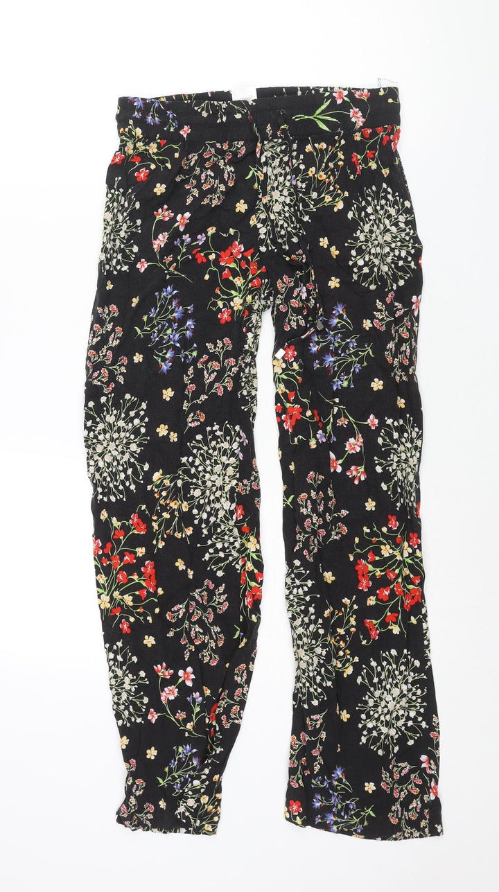 Artisan Womens Black Floral Viscose Harem Trousers Size S L29 in Regular Drawstring