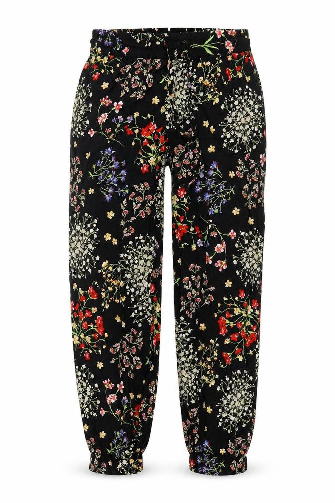 Artisan Womens Black Floral Viscose Harem Trousers Size S L29 in Regular Drawstring