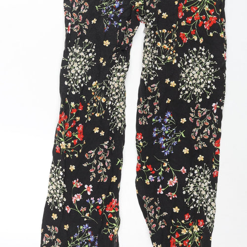 Artisan Womens Black Floral Viscose Harem Trousers Size S L29 in Regular Drawstring