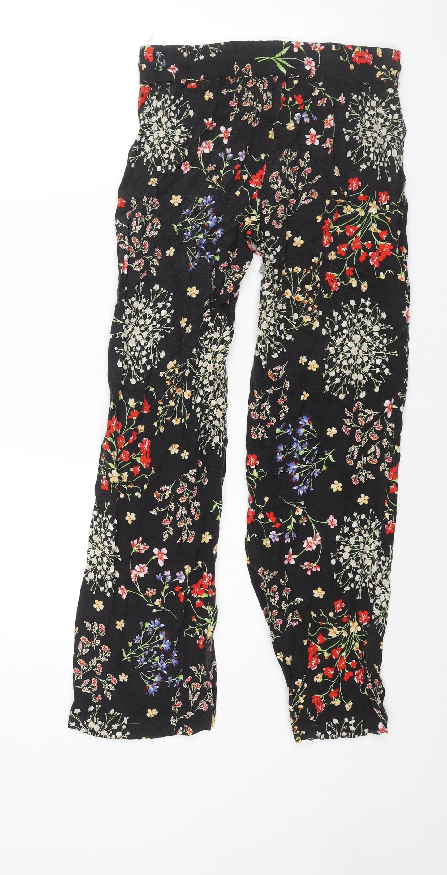 Artisan Womens Black Floral Viscose Harem Trousers Size S L29 in Regular Drawstring