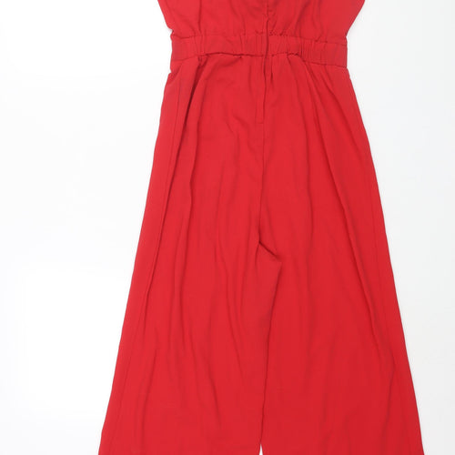 Divided by H&M Womens Red Polyester Jumpsuit One-Piece Size 10 L24 in Zip - Cut Out Tie Detail