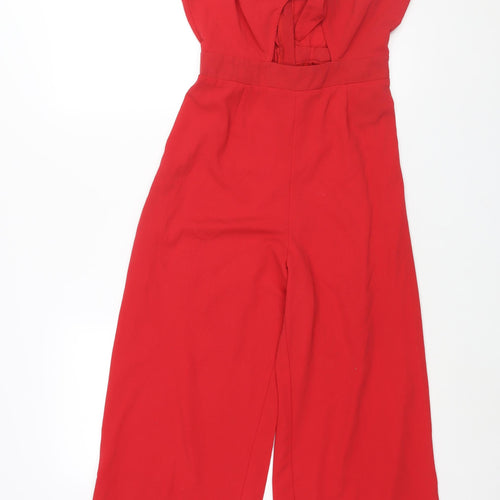 Divided by H&M Womens Red Polyester Jumpsuit One-Piece Size 10 L24 in Zip - Cut Out Tie Detail