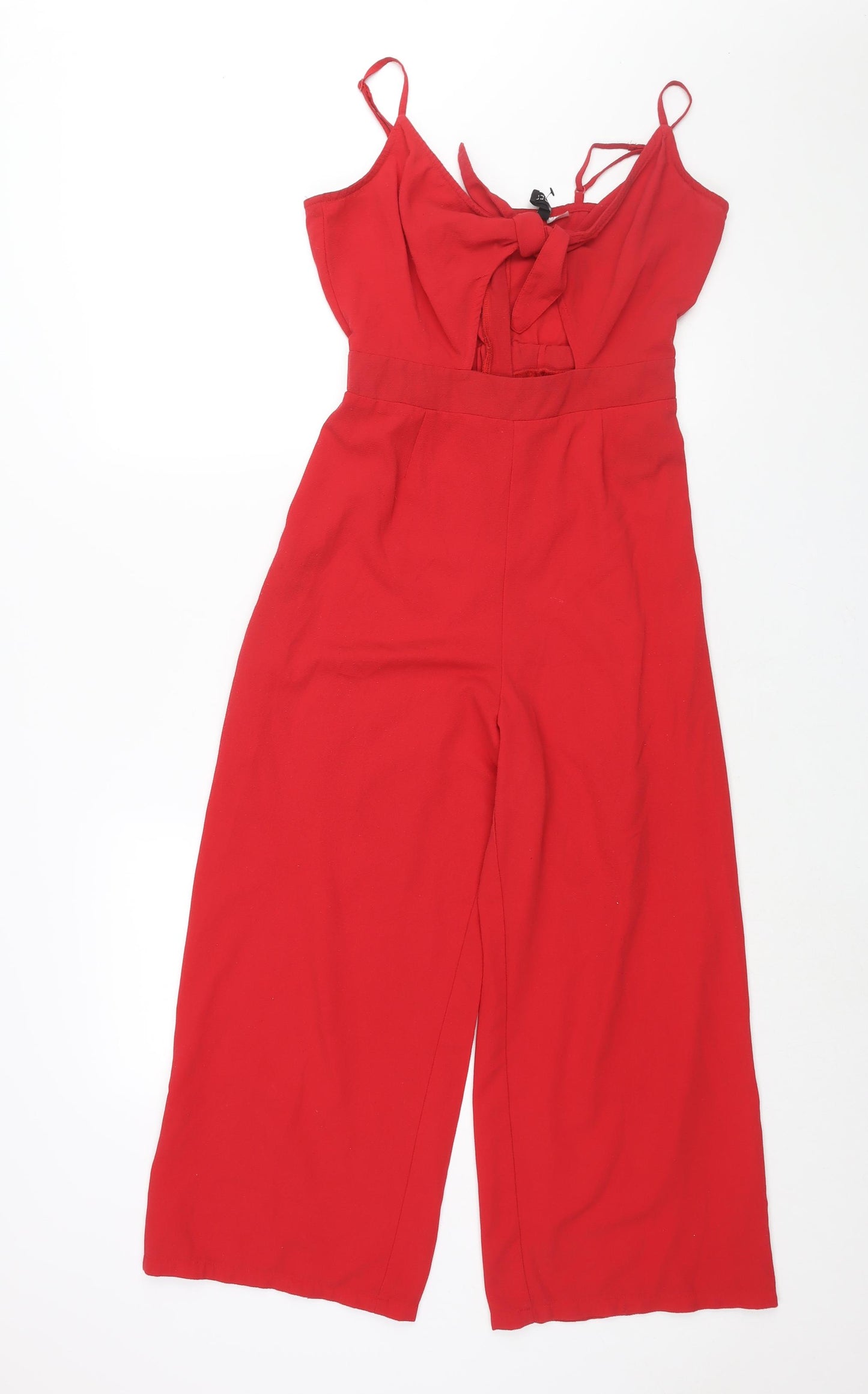 Divided by H&M Womens Red Polyester Jumpsuit One-Piece Size 10 L24 in Zip - Cut Out Tie Detail