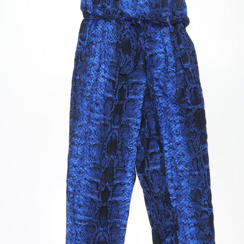 Dorothy Perkins Womens Blue Animal Print Viscose Jumpsuit One-Piece Size 10 L30 in Zip - Belted Snakeskin Print