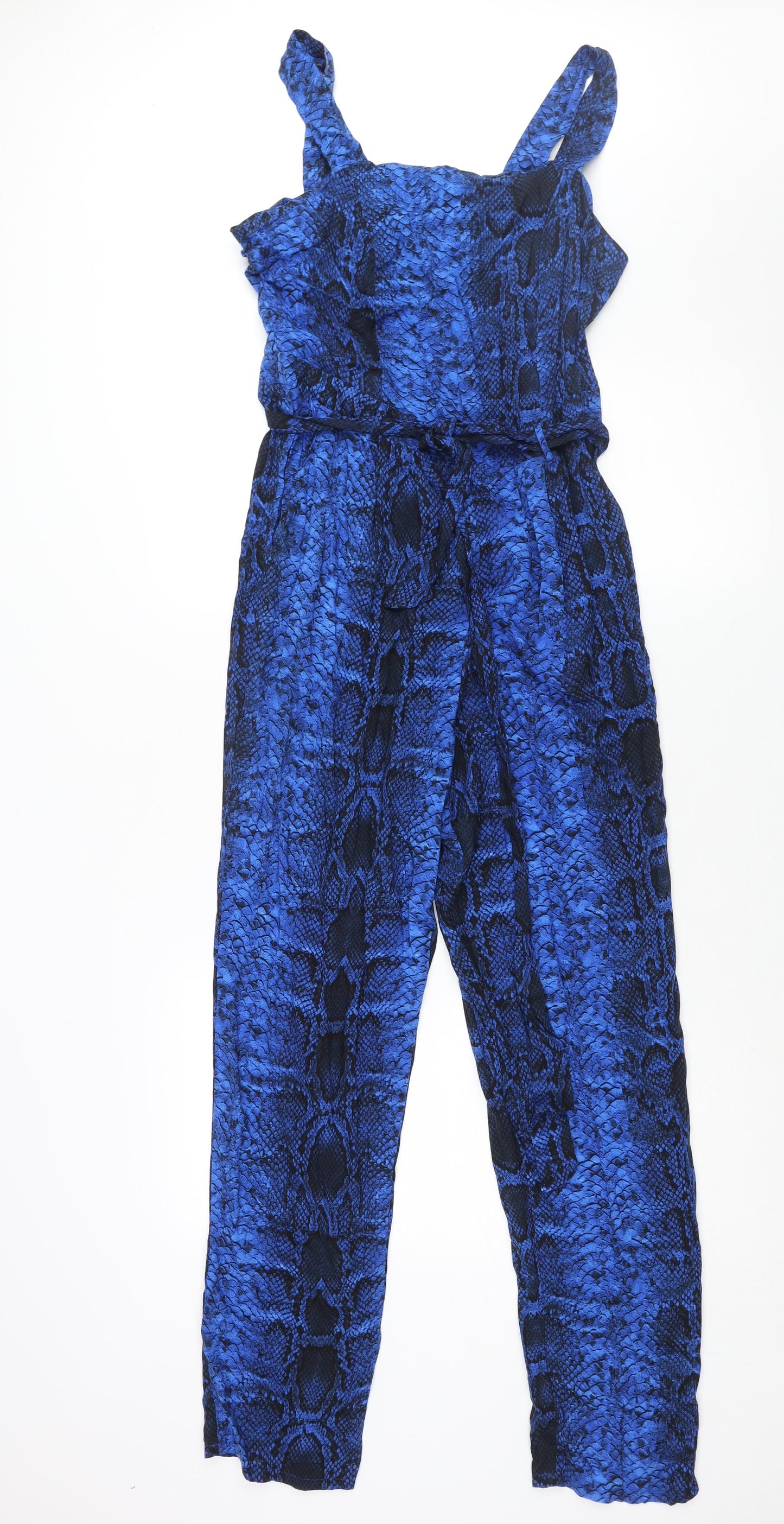 Dorothy Perkins Womens Blue Animal Print Viscose Jumpsuit One-Piece Size 10 L30 in Zip - Belted Snakeskin Print