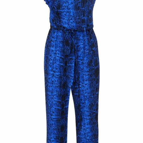 Dorothy Perkins Womens Blue Animal Print Viscose Jumpsuit One-Piece Size 10 L30 in Zip - Belted Snakeskin Print