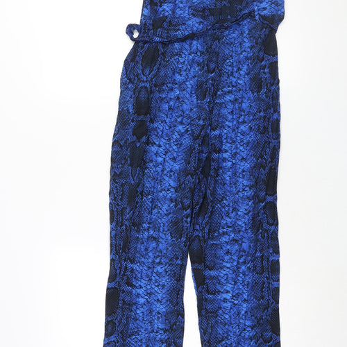 Dorothy Perkins Womens Blue Animal Print Viscose Jumpsuit One-Piece Size 10 L30 in Zip - Belted Snakeskin Print