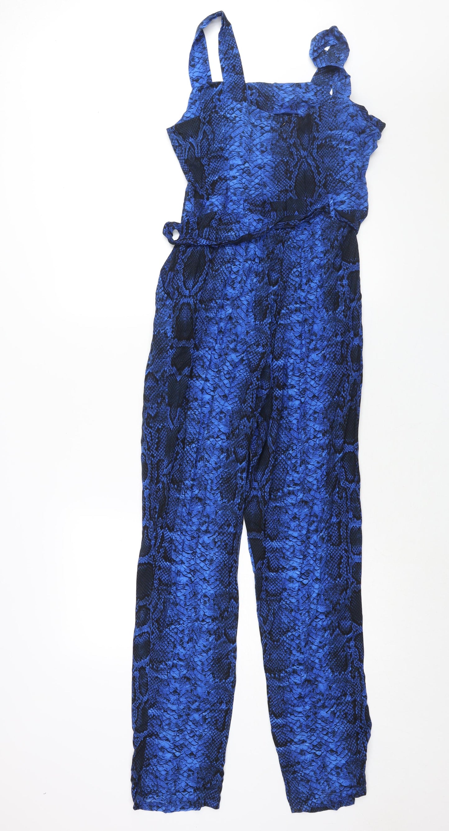 Dorothy Perkins Womens Blue Animal Print Viscose Jumpsuit One-Piece Size 10 L30 in Zip - Belted Snakeskin Print