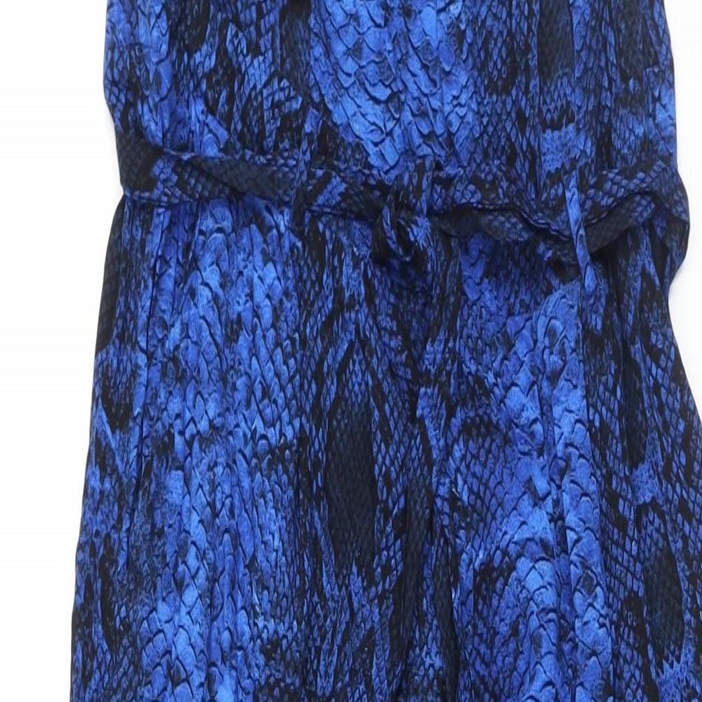 Dorothy Perkins Womens Blue Animal Print Viscose Jumpsuit One-Piece Size 10 L30 in Zip - Belted Snakeskin Print