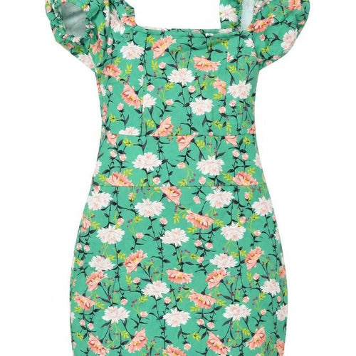 OOTO Womens Green Floral Cotton Mini Size S Square Neck Zip - Belted