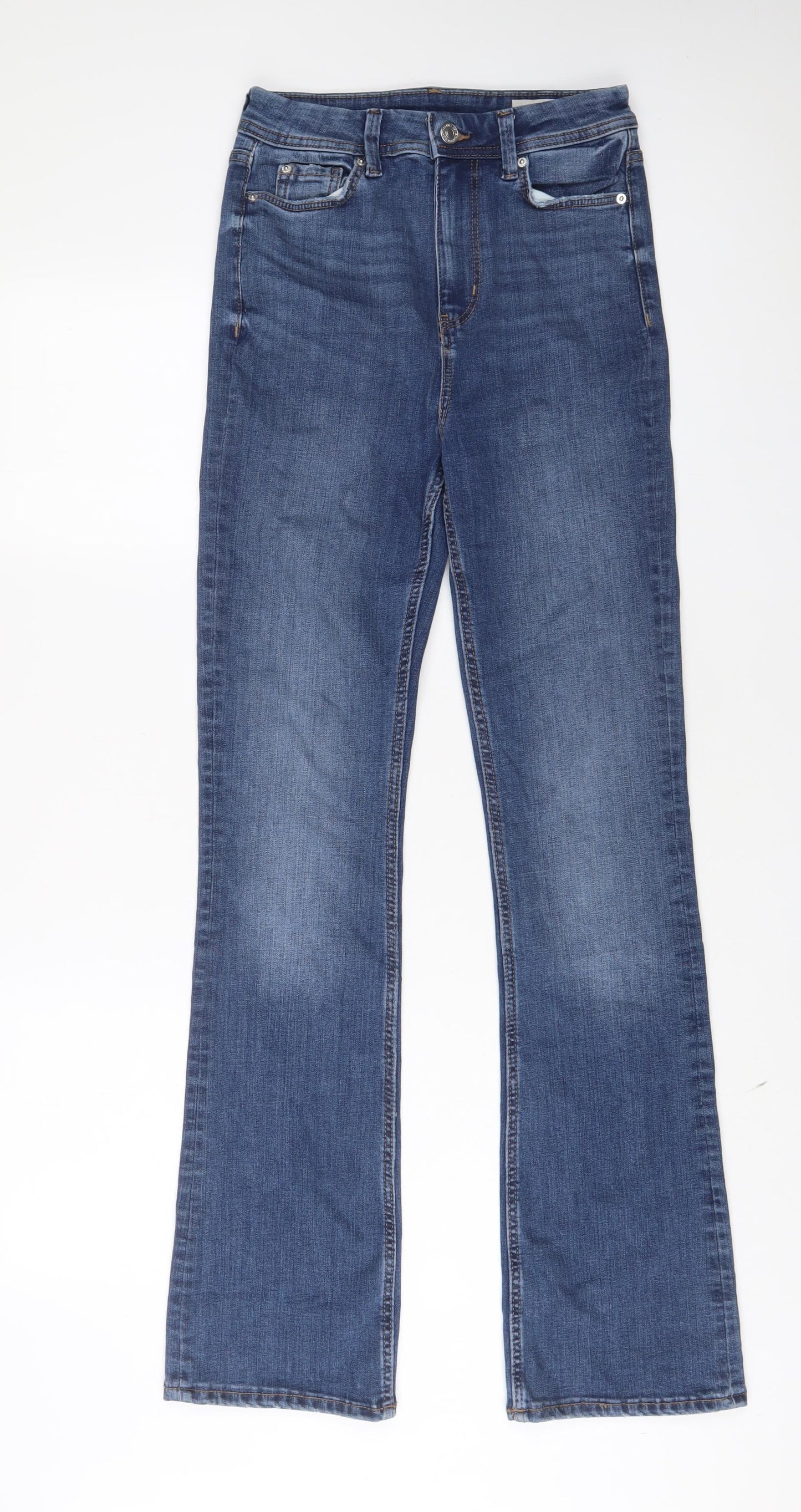 Marks and Spencer Womens Blue Cotton Flared Jeans Size 8 L32 in Slim Zip