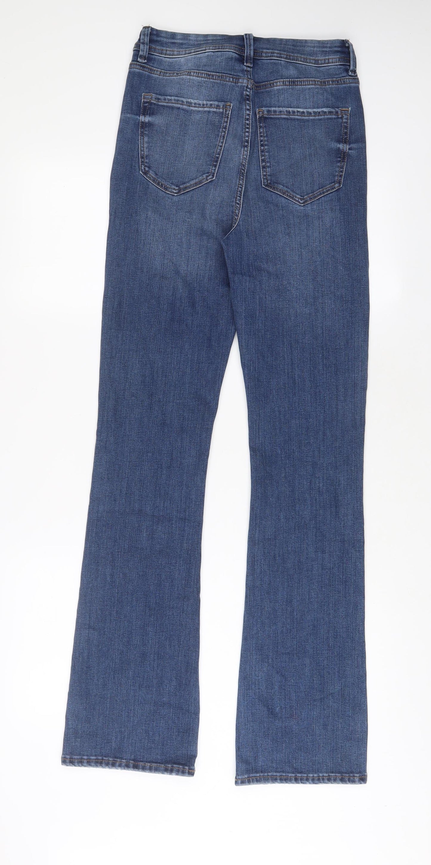Marks and Spencer Womens Blue Cotton Flared Jeans Size 8 L32 in Slim Zip