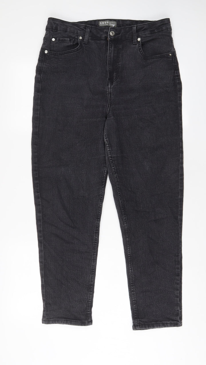 Denim & Co. Womens Grey Cotton Tapered Jeans Size 14 L27 in Regular Zip