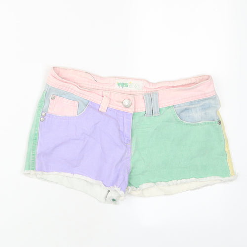 YESYES Womens Multicoloured Colourblock Cotton Basic Shorts Size 10 Regular Zip